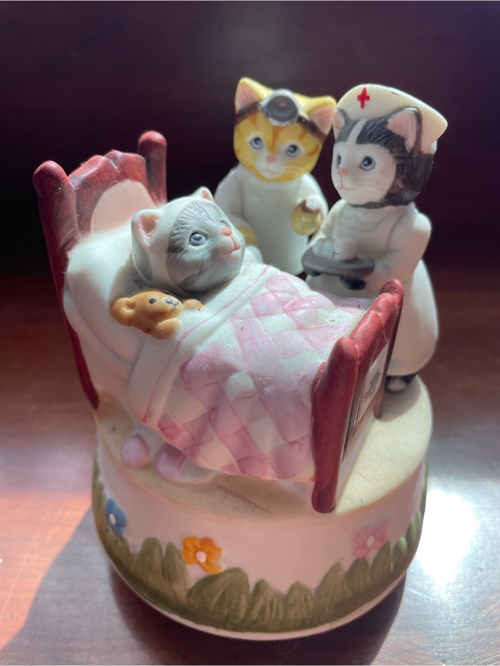 Hand-Painted Kitty Cucumber Ceramic Cat Nurse Music Box
